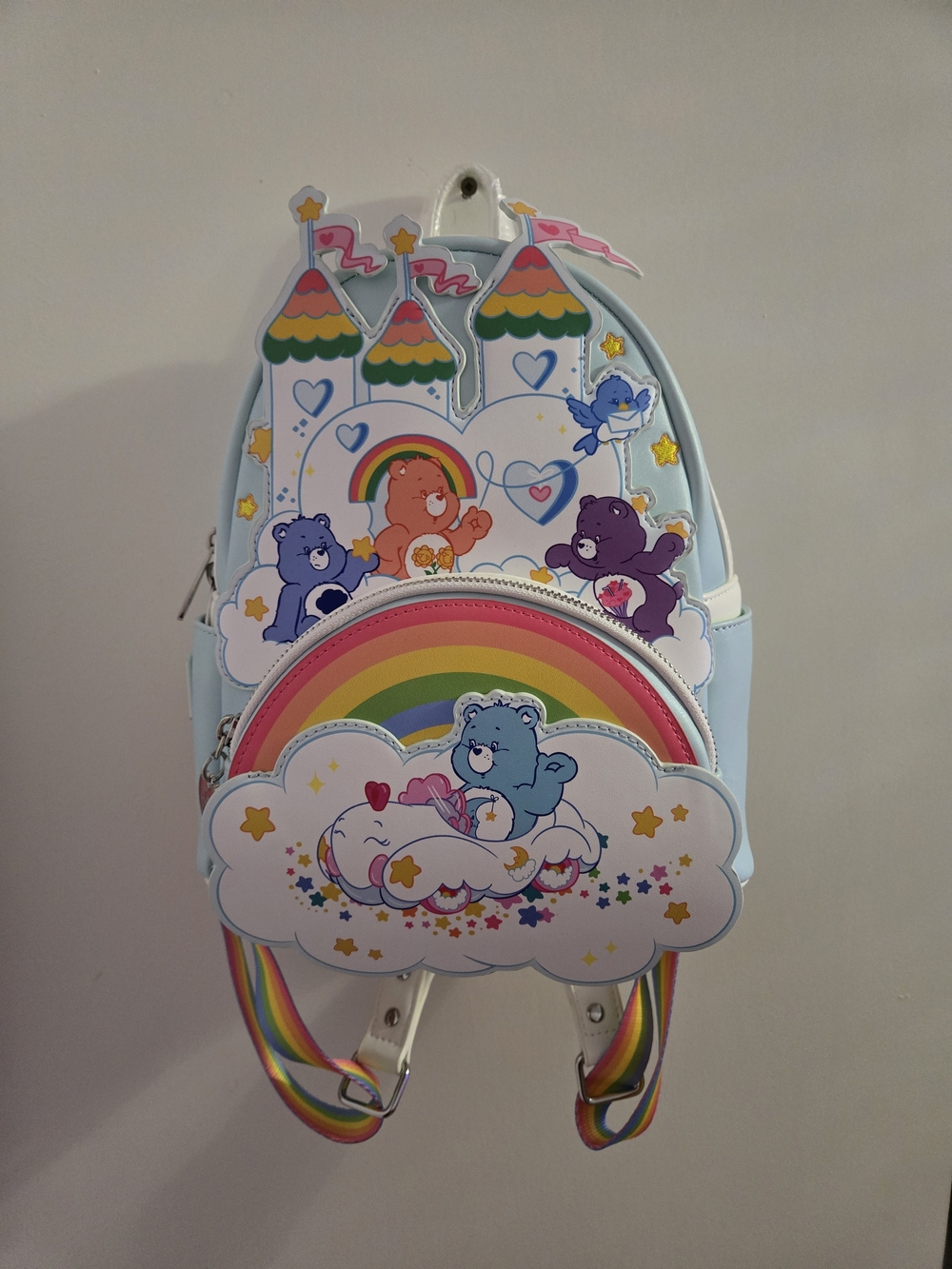 Loungefly Light Blue Care Bears Rainbow Castle Backpack
